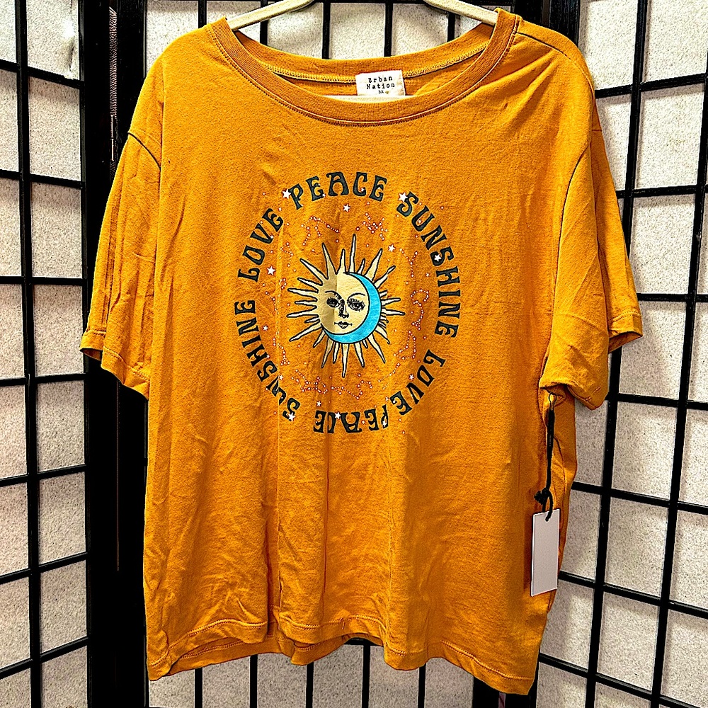 NWTs Plus Size -  3X Love, Peace & Sunshine Golden/Yellow T-Shirt